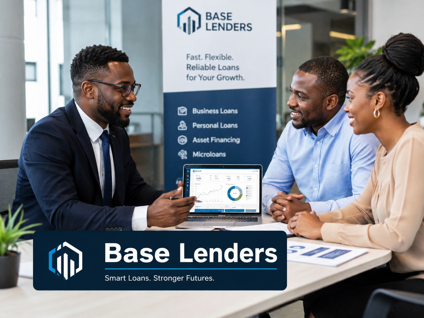 Base Lenders loan management portfolio image with Black finance professionals