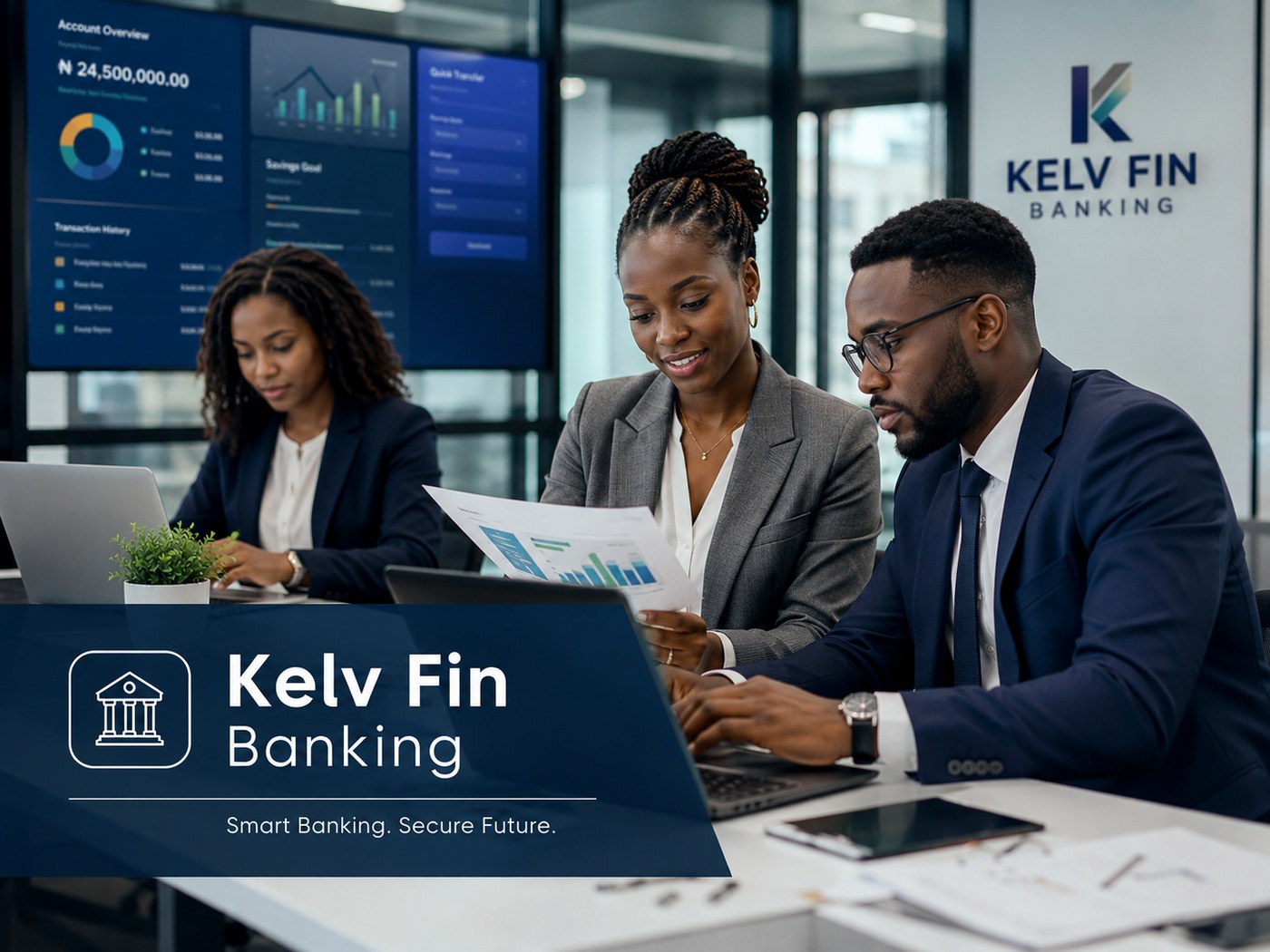 Kelv Fin Banking digital banking portfolio image with Black finance professionals