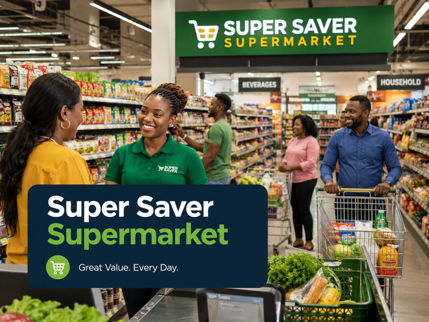 Super Saver Supermarket retail portfolio image with Black shoppers and staff