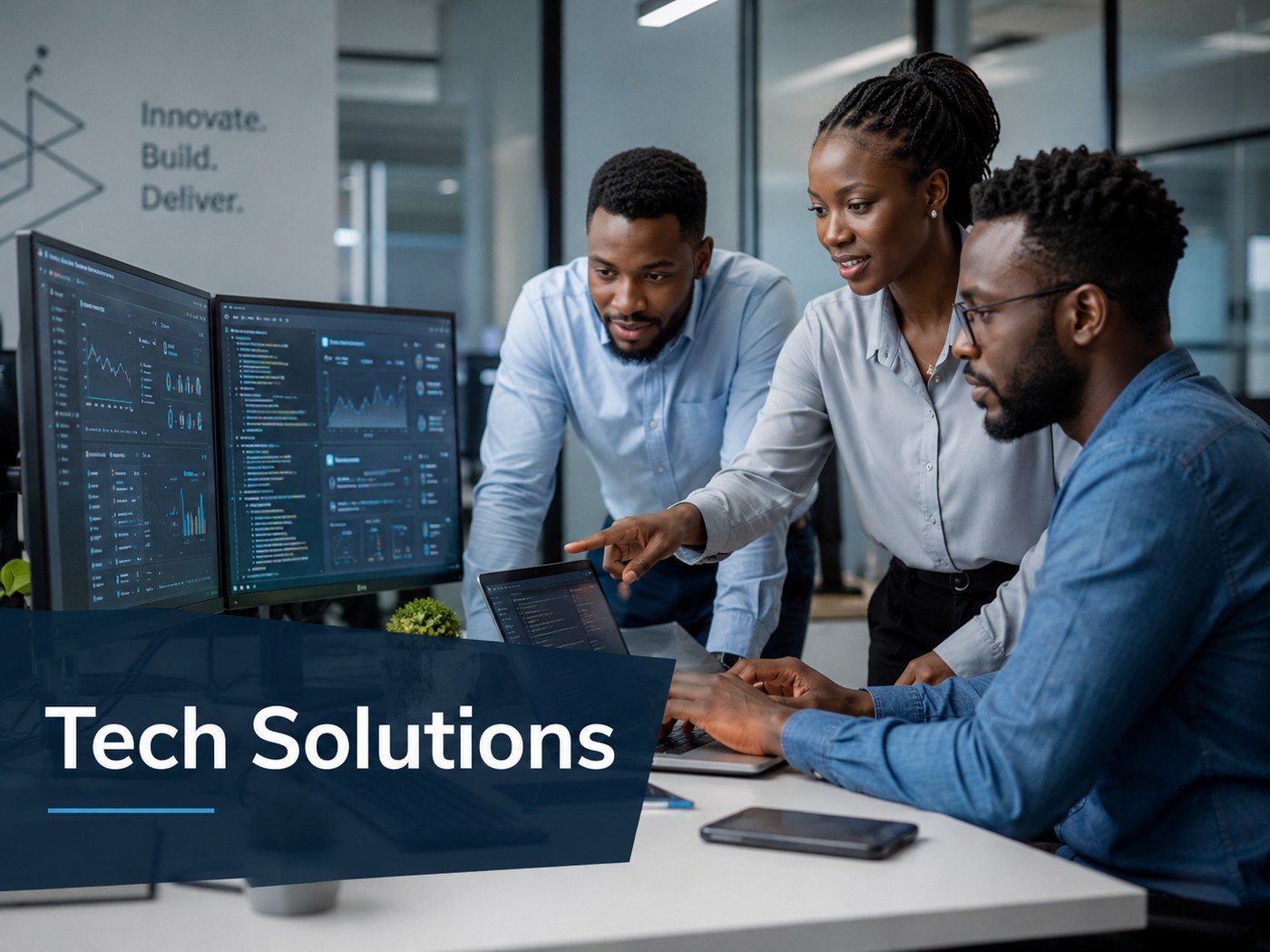 Tech Solutions technology portfolio image with Black IT professionals